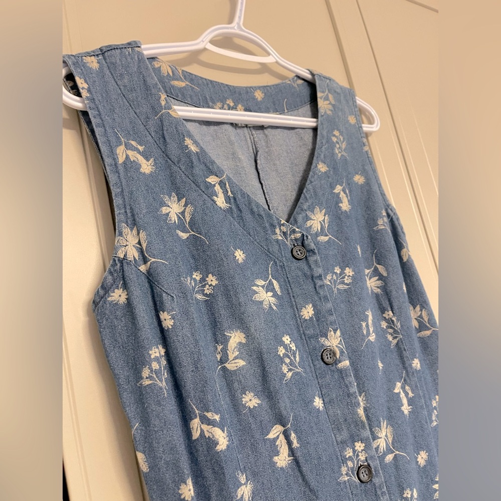 Vintage 90’s Leigh Morgan Cotton Denim Button Down Sleeveless Maxi Dress - Picture 7 of 11